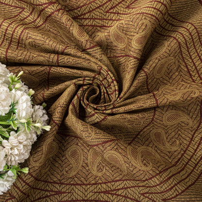 Sanskriti Vintage Saree Brown Pure Cotton Mandal Art-Kalamkari Print Sari 5.5+YD Craft Fabric