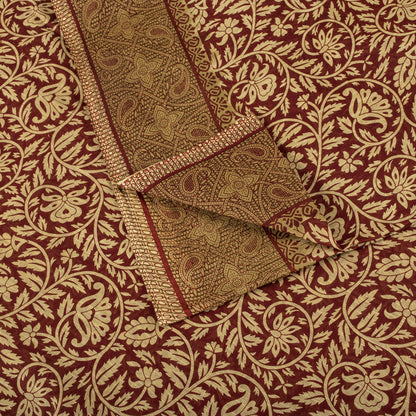 Sanskriti Vintage Saree Brown Pure Cotton Mandal Art-Kalamkari Print Sari 5.5+YD Craft Fabric