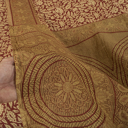 Sanskriti Vintage Saree Brown Pure Cotton Mandal Art-Kalamkari Print Sari 5.5+YD Craft Fabric