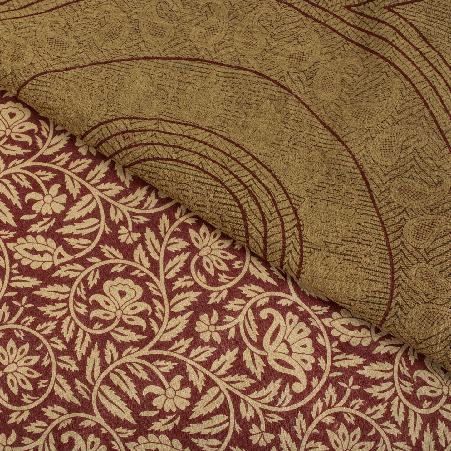 Sanskriti Vintage Saree Brown Pure Cotton Mandal Art-Kalamkari Print Sari 5.5+YD Craft Fabric