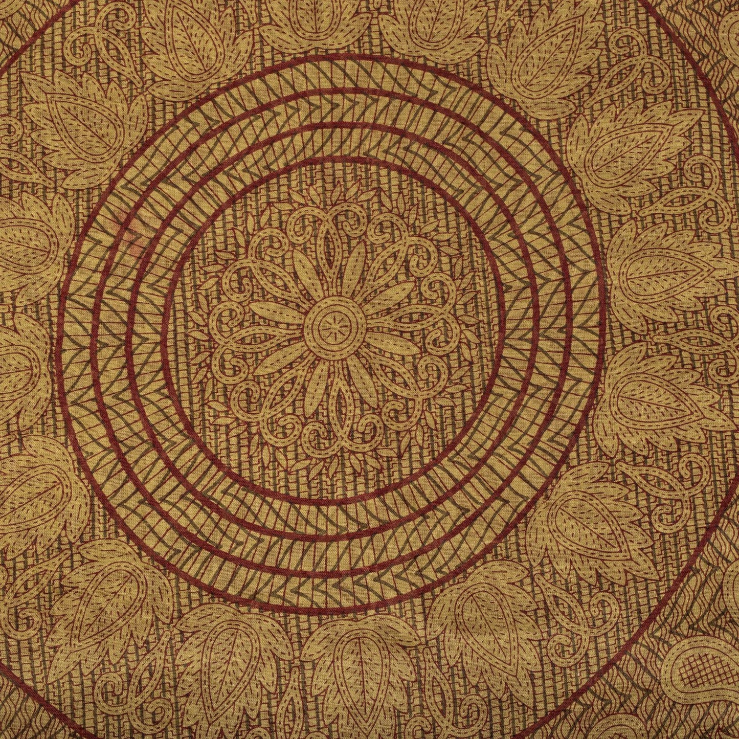 Sanskriti Vintage Saree Brown Pure Cotton Mandal Art-Kalamkari Print Sari 5.5+YD Craft Fabric