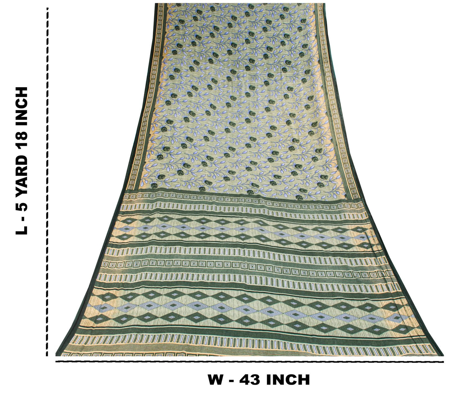 Sanskriti Vintage Saree Gray 100% Pure Cotton Floral Geometric Printed Sari Fabric 5+Yd