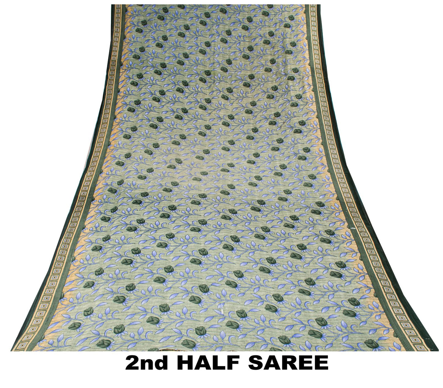 Sanskriti Vintage Saree Gray 100% Pure Cotton Floral Geometric Printed Sari Fabric 5+Yd