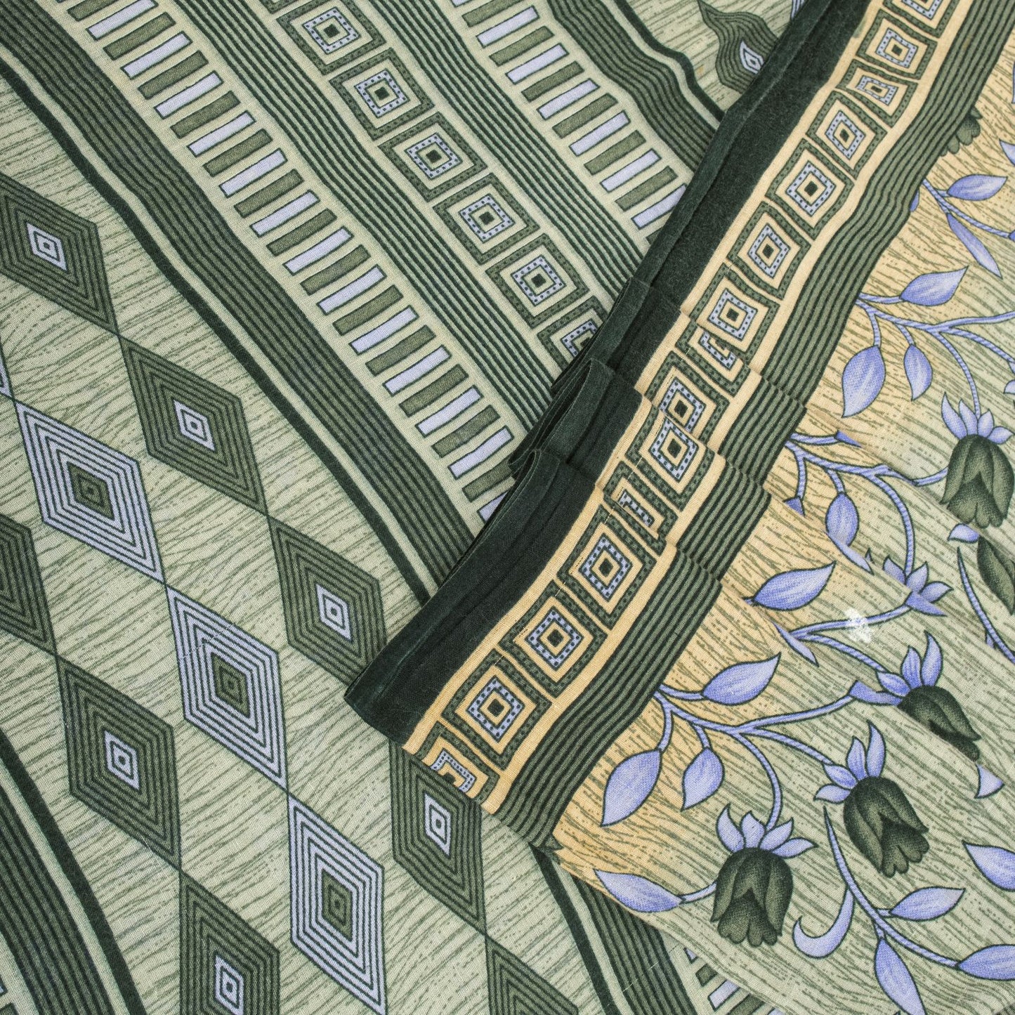Sanskriti Vintage Saree Gray 100% Pure Cotton Floral Geometric Printed Sari Fabric 5+Yd