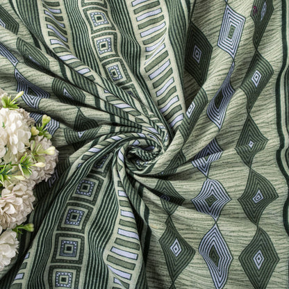 Sanskriti Vintage Saree Gray 100% Pure Cotton Floral Geometric Printed Sari Fabric 5+Yd