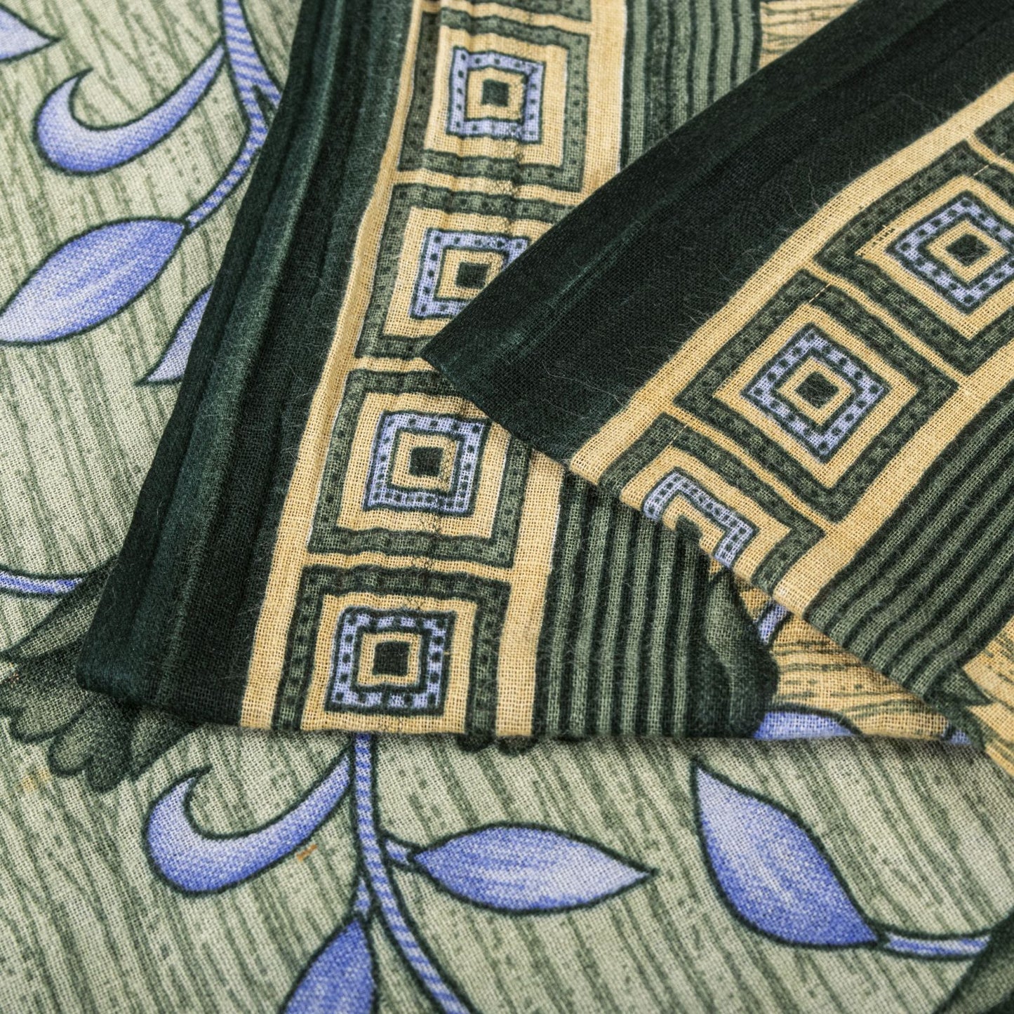 Sanskriti Vintage Saree Gray 100% Pure Cotton Floral Geometric Printed Sari Fabric 5+Yd
