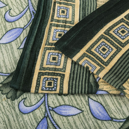 Sanskriti Vintage Saree Gray 100% Pure Cotton Floral Geometric Printed Sari Fabric 5+Yd