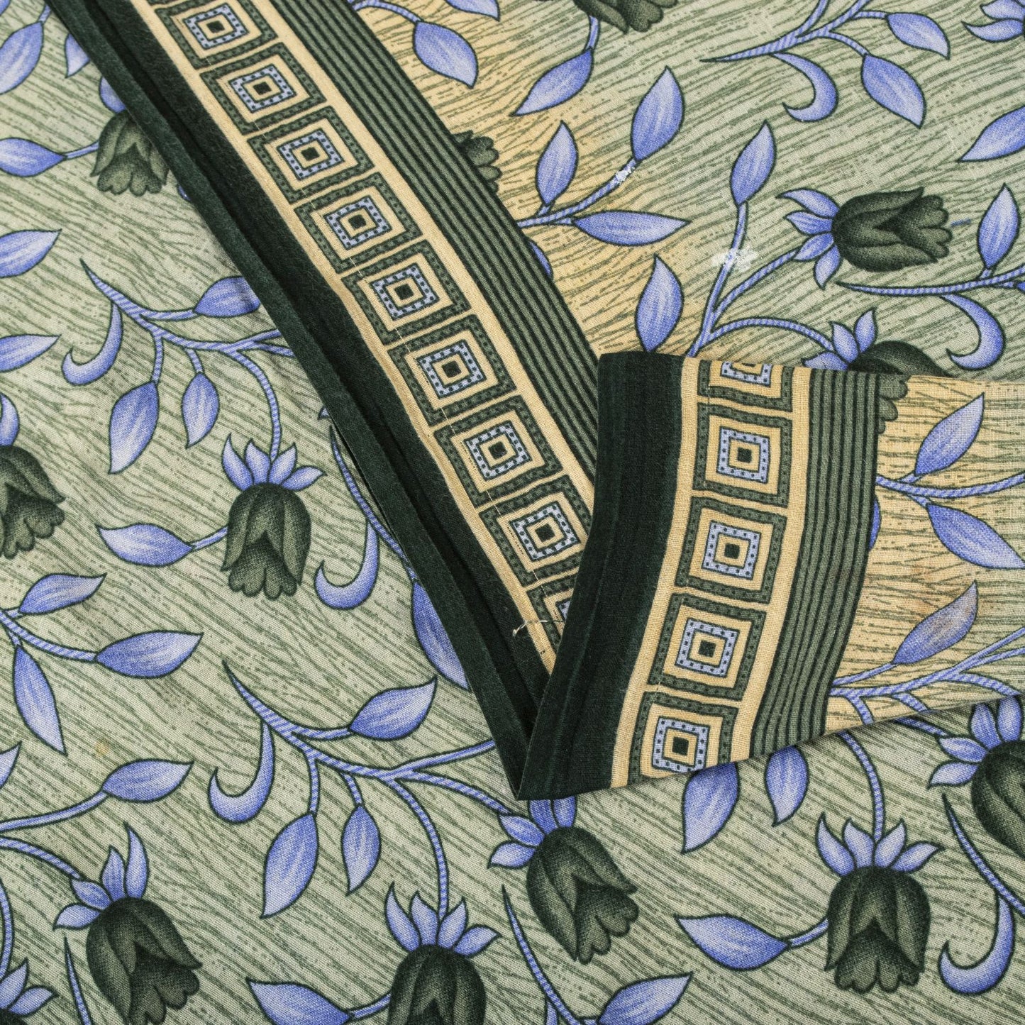 Sanskriti Vintage Saree Gray 100% Pure Cotton Floral Geometric Printed Sari Fabric 5+Yd