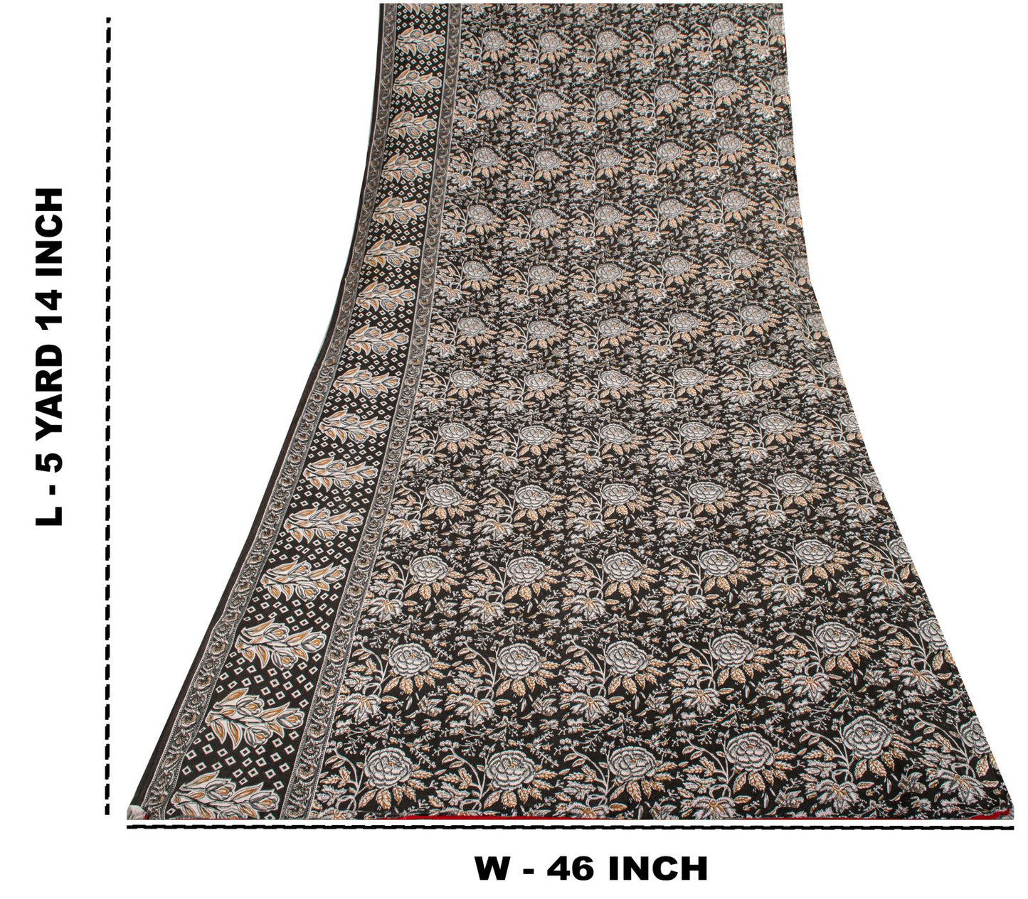 Sanskriti Vintage Saree Black 100% Pure Cotton Kalamkari Style Floral Printed Fabric 5+Yard Sari