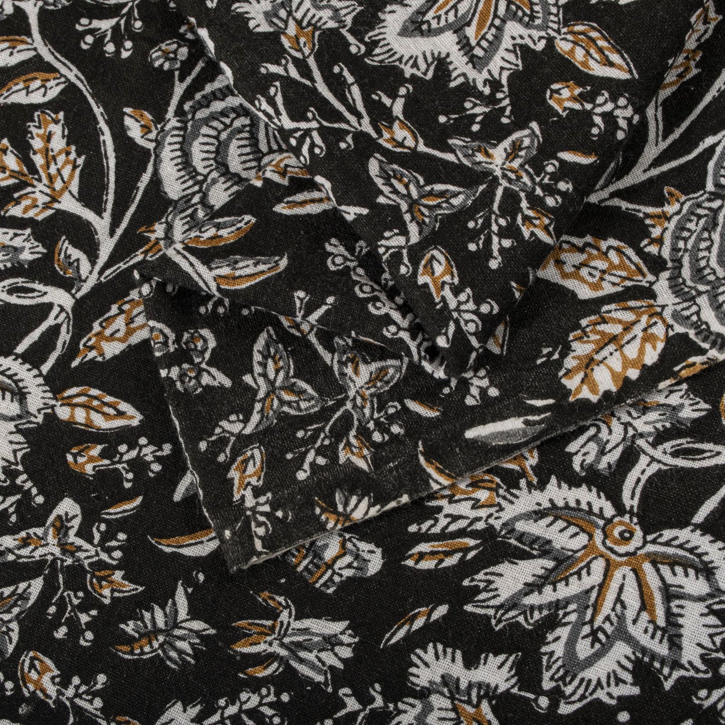 Sanskriti Vintage Saree Black 100% Pure Cotton Kalamkari Style Floral Printed Fabric 5+Yard Sari