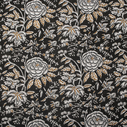 Sanskriti Vintage Saree Black 100% Pure Cotton Kalamkari Style Floral Printed Fabric 5+Yard Sari