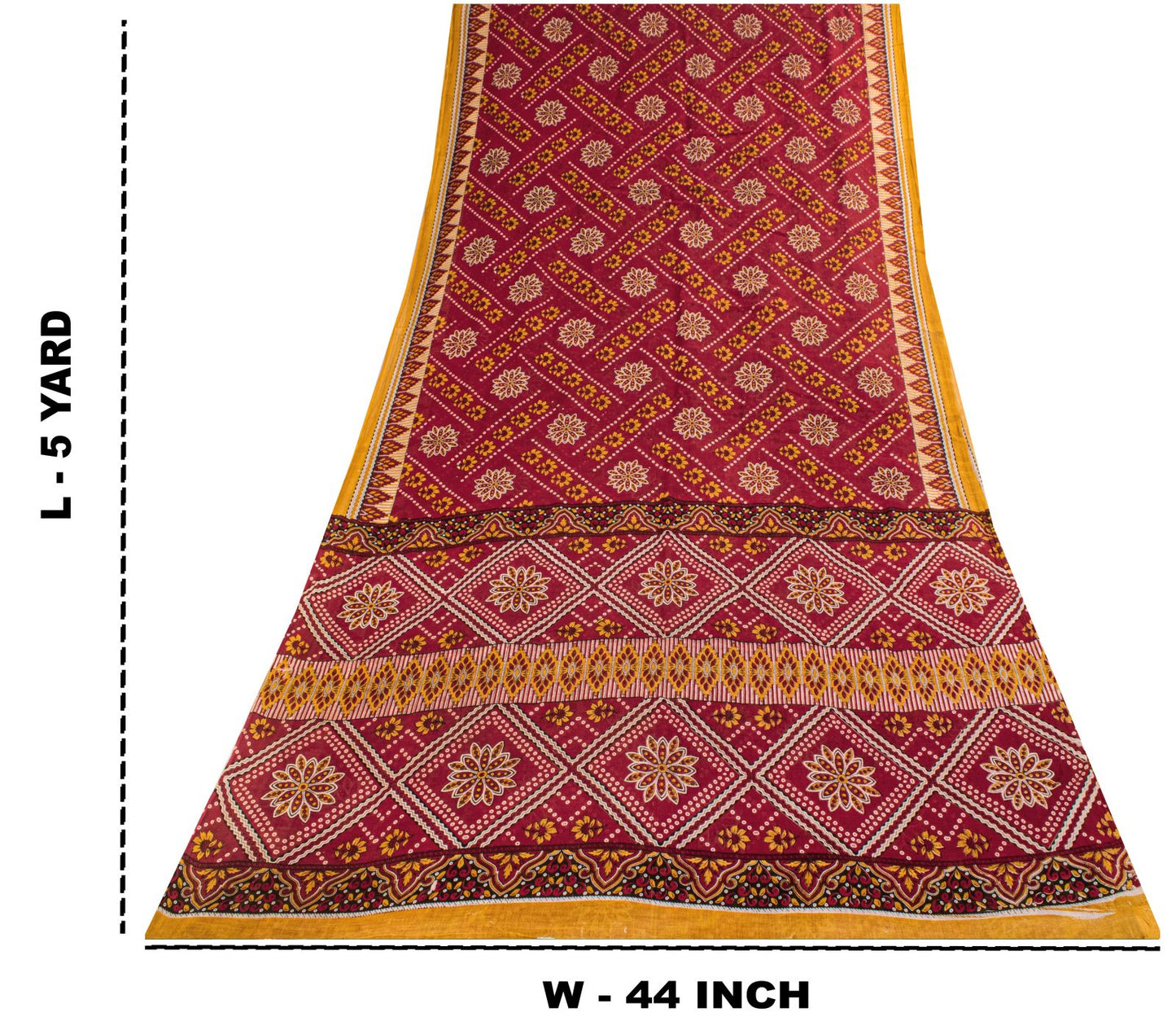 Vintage Saree Red 100% Pure Cotton Floral Printed 5 Yard Craft Fabric Indian Sari