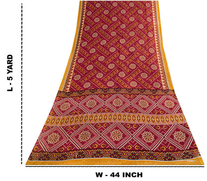 Vintage Saree Red 100% Pure Cotton Floral Printed 5 Yard Craft Fabric Indian Sari