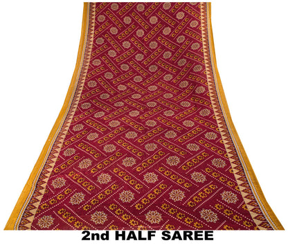 Vintage Saree Red 100% Pure Cotton Floral Printed 5 Yard Craft Fabric Indian Sari