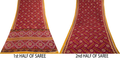 Vintage Saree Red 100% Pure Cotton Floral Printed 5 Yard Craft Fabric Indian Sari