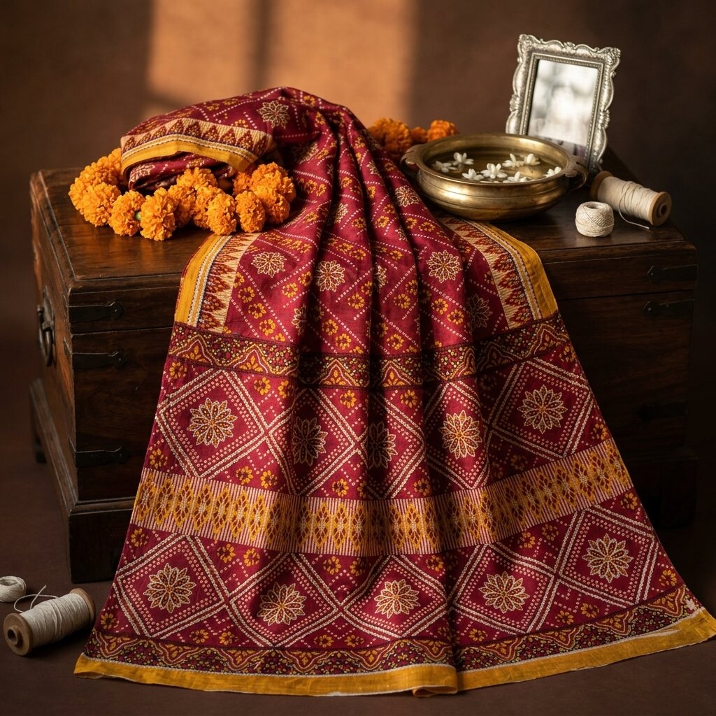 Vintage Saree Red 100% Pure Cotton Floral Printed 5 Yard Craft Fabric Indian Sari