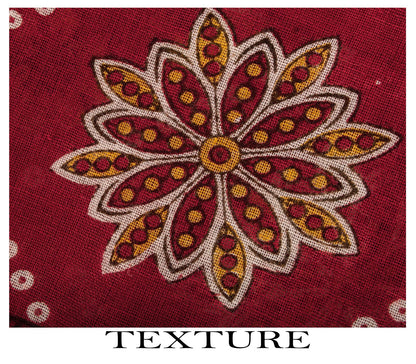 Vintage Saree Red 100% Pure Cotton Floral Printed 5 Yard Craft Fabric Indian Sari