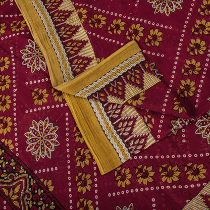 Vintage Saree Red 100% Pure Cotton Floral Printed 5 Yard Craft Fabric Indian Sari