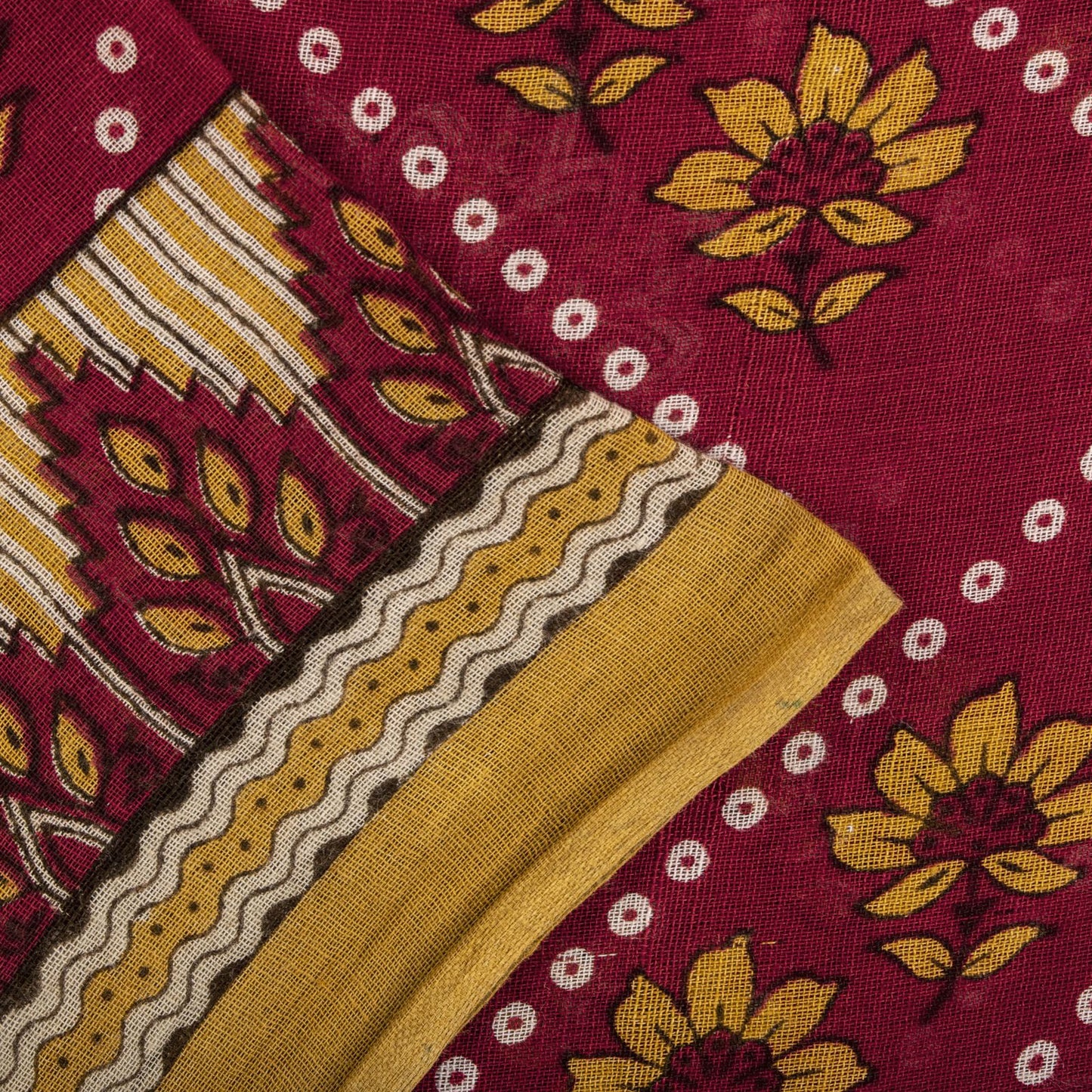Vintage Saree Red 100% Pure Cotton Floral Printed 5 Yard Craft Fabric Indian Sari