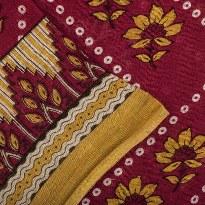 Vintage Saree Red 100% Pure Cotton Floral Printed 5 Yard Craft Fabric Indian Sari