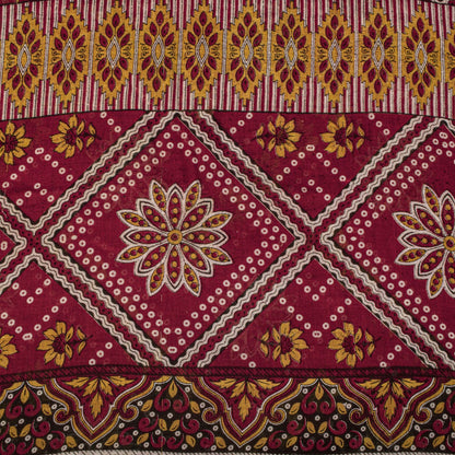 Vintage Saree Red 100% Pure Cotton Floral Printed 5 Yard Craft Fabric Indian Sari