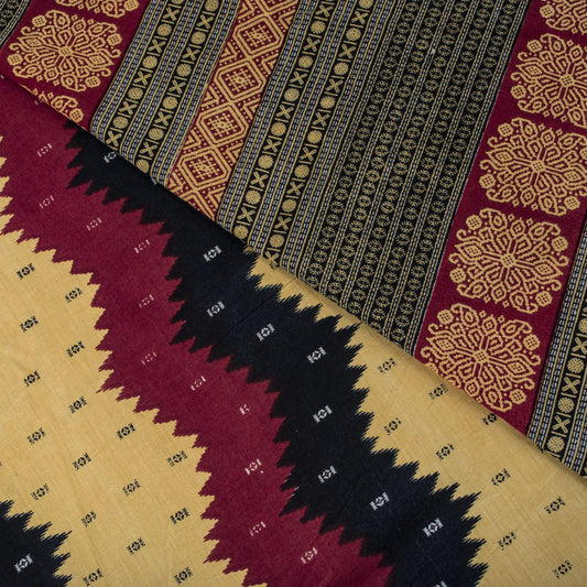 Sanskriti Vintage Saree Muliticolor 100% Pure Cotton Ajrakh-Ikat Printed Fabric 5.5+Yard Craft Sari