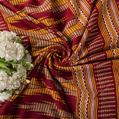 Sanskriti Vintage Saree Green-Red Pure Cotton Floral Print Craft Fabric 5YD Sari