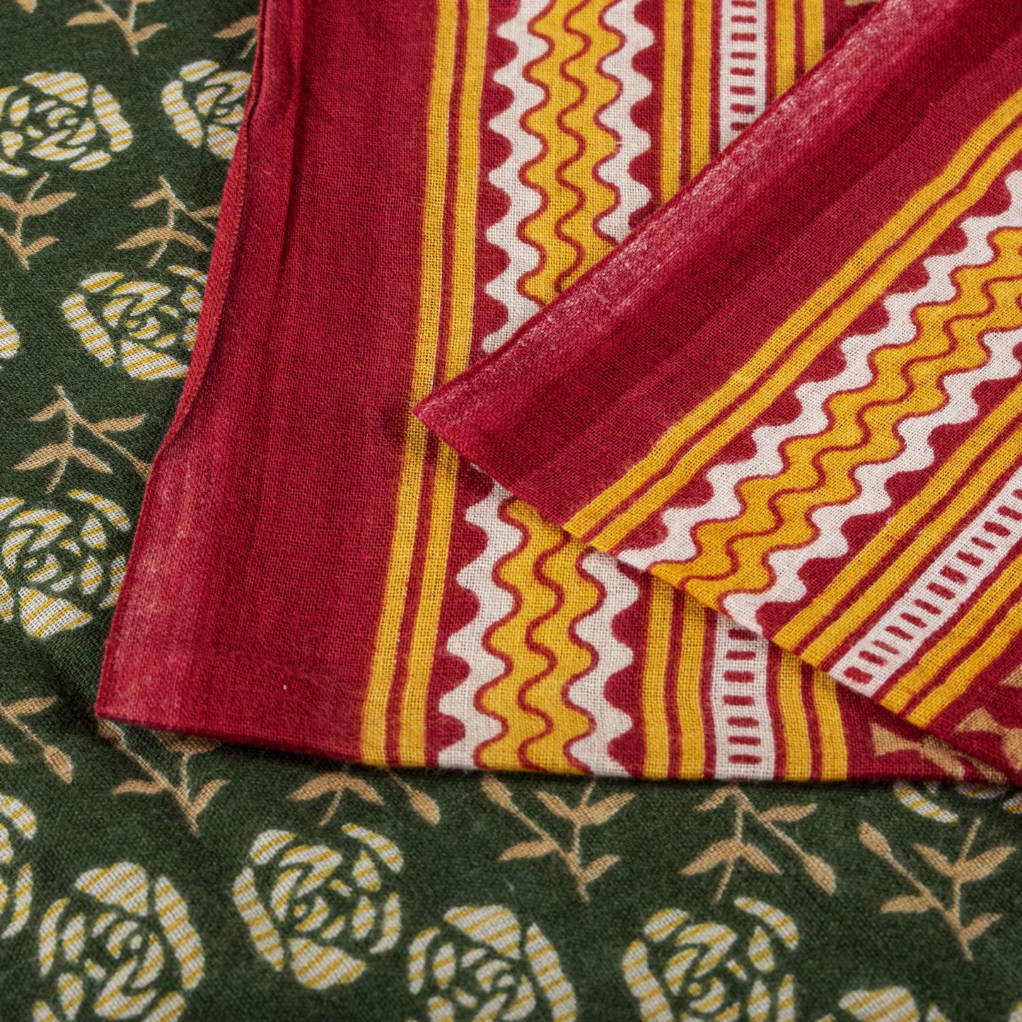 Sanskriti Vintage Saree Green-Red Pure Cotton Floral Print Craft Fabric 5YD Sari