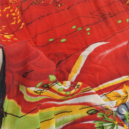 Sanskriti Vintage Sarees Red 100% Pure Cotton Printed Sari 5yd Craft Sustainable Fabric