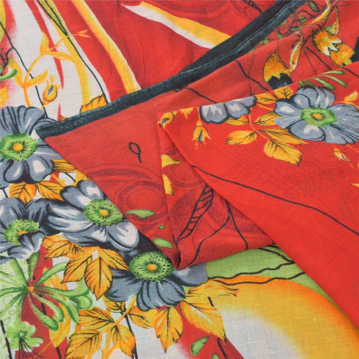 Sanskriti Vintage Sarees Red 100% Pure Cotton Printed Sari 5yd Craft Sustainable Fabric