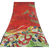 Sanskriti Vintage Sarees Red 100% Pure Cotton Printed Sari 5yd Craft Sustainable Fabric