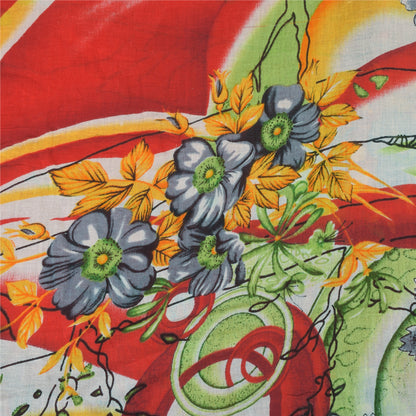 Sanskriti Vintage Sarees Red 100% Pure Cotton Printed Sari 5yd Craft Sustainable Fabric