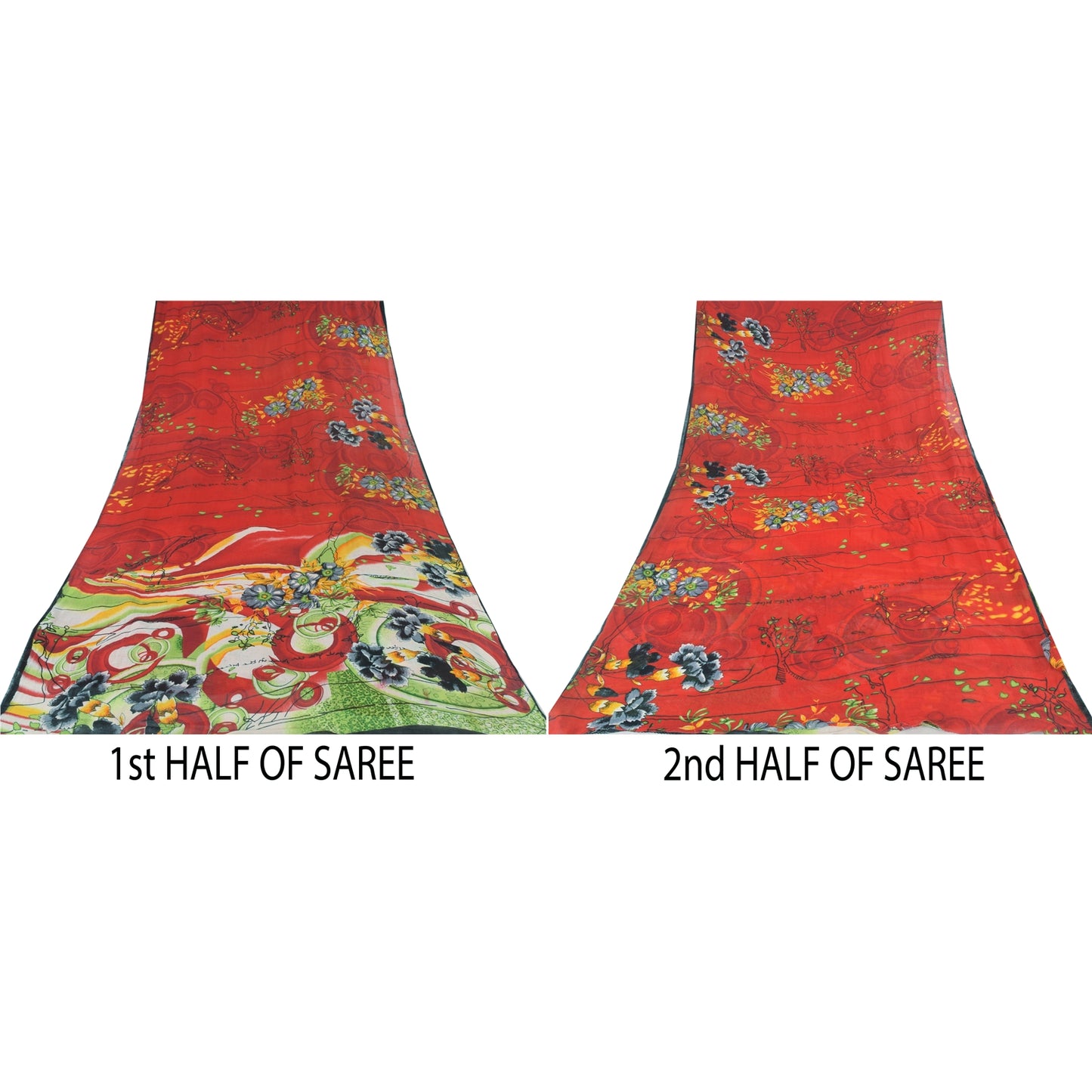 Sanskriti Vintage Sarees Red 100% Pure Cotton Printed Sari 5yd Craft Sustainable Fabric