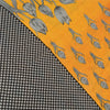 Sanskriti Vintage Sarees Yellow/Black Pure Cotton Printed Sari 5yd Craft Sustainable Fabric