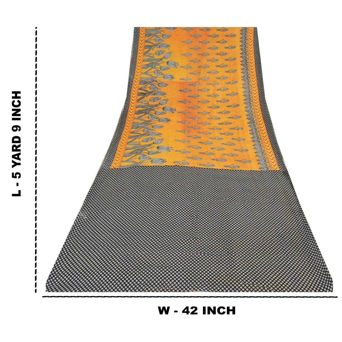 Sanskriti Vintage Sarees Yellow/Black Pure Cotton Printed Sari 5yd Craft Sustainable Fabric