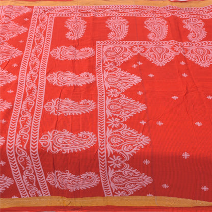 Sanskriti Vintage Sarees From India Red Pure Cotton Print Sari 5yd Craft Sustainable Fabric