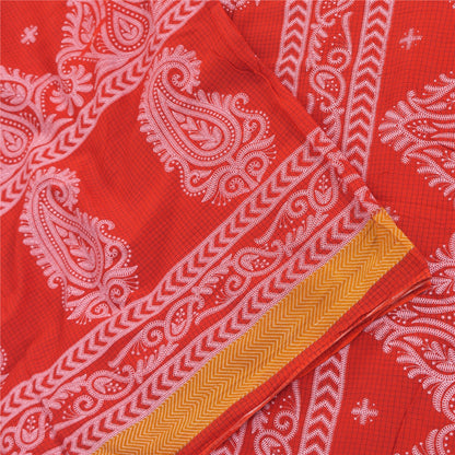 Sanskriti Vintage Sarees From India Red Pure Cotton Print Sari 5yd Craft Sustainable Fabric