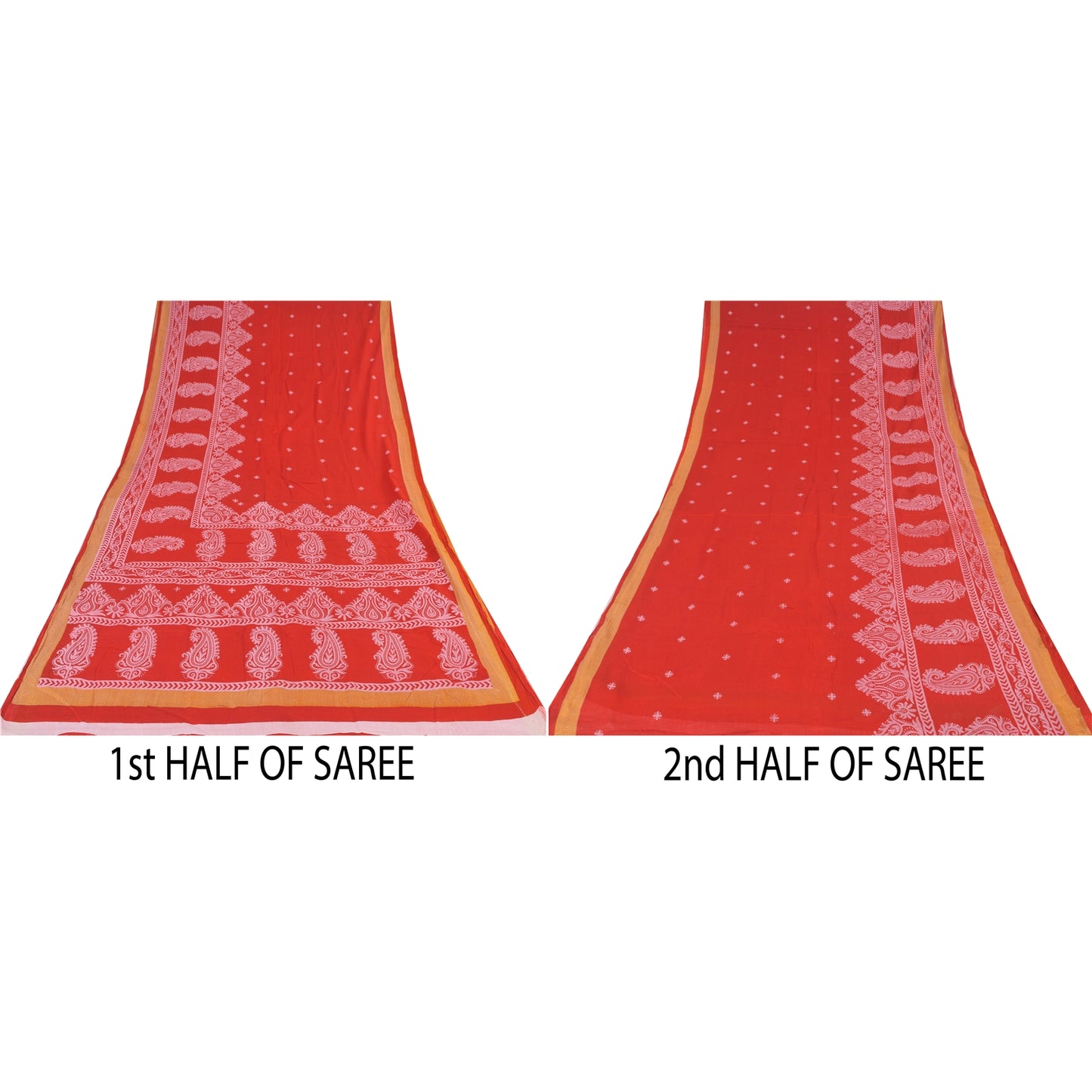 Sanskriti Vintage Sarees From India Red Pure Cotton Print Sari 5yd Craft Sustainable Fabric