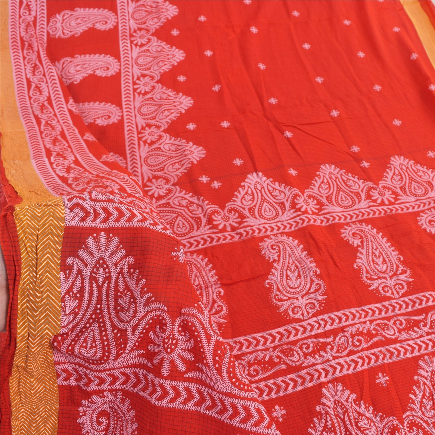 Sanskriti Vintage Sarees From India Red Pure Cotton Print Sari 5yd Craft Sustainable Fabric