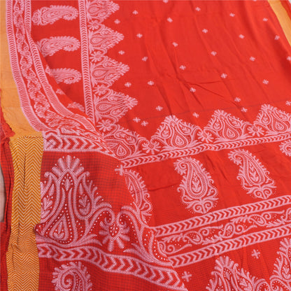 Sanskriti Vintage Sarees From India Red Pure Cotton Print Sari 5yd Craft Sustainable Fabric