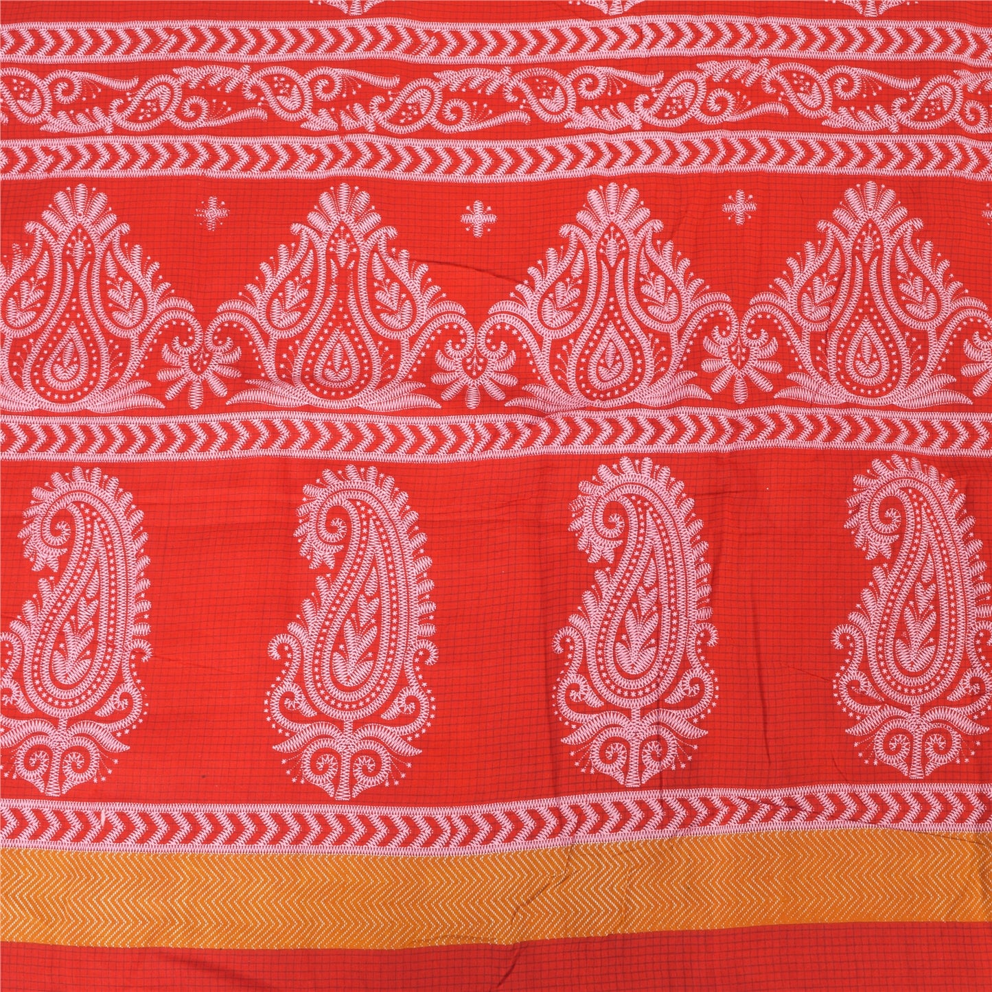 Sanskriti Vintage Sarees From India Red Pure Cotton Print Sari 5yd Craft Sustainable Fabric