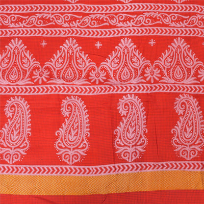 Sanskriti Vintage Sarees From India Red Pure Cotton Print Sari 5yd Craft Sustainable Fabric