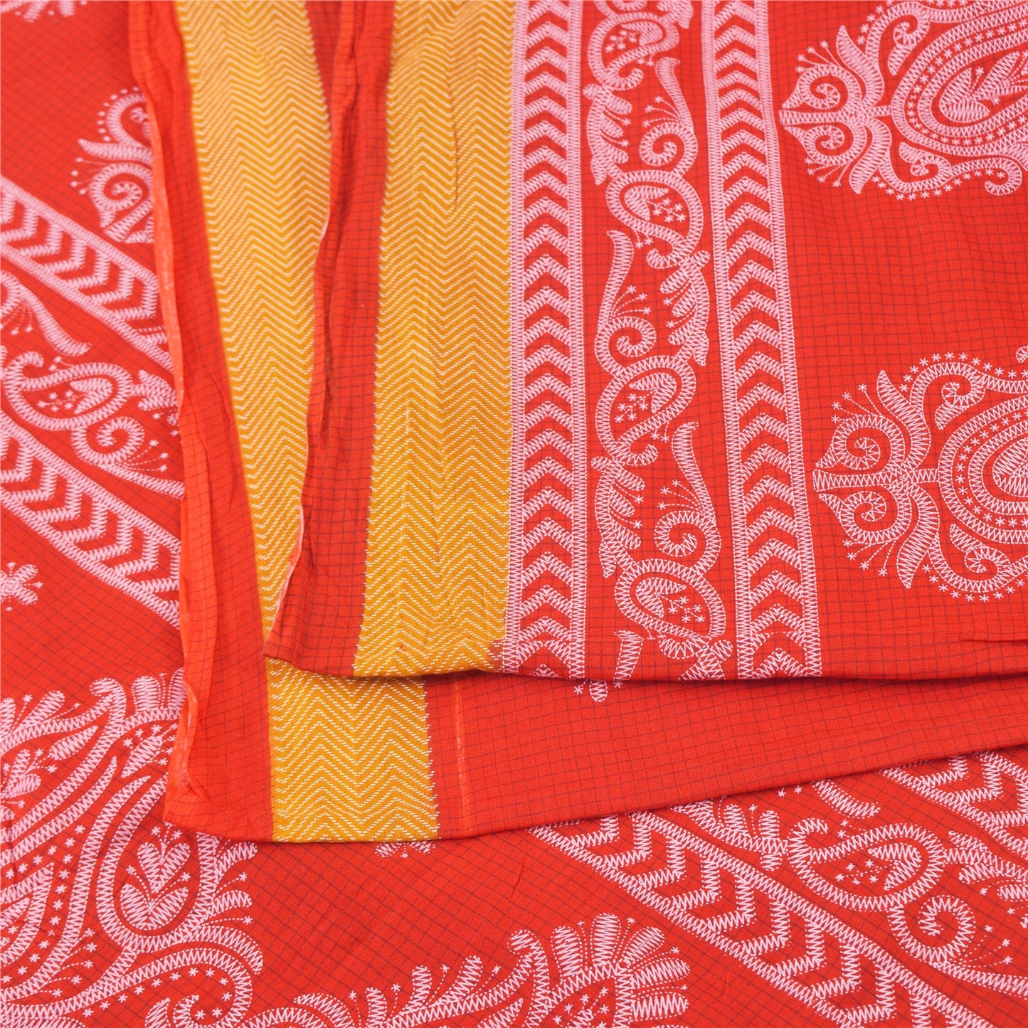 Sanskriti Vintage Sarees From India Red Pure Cotton Print Sari 5yd Craft Sustainable Fabric