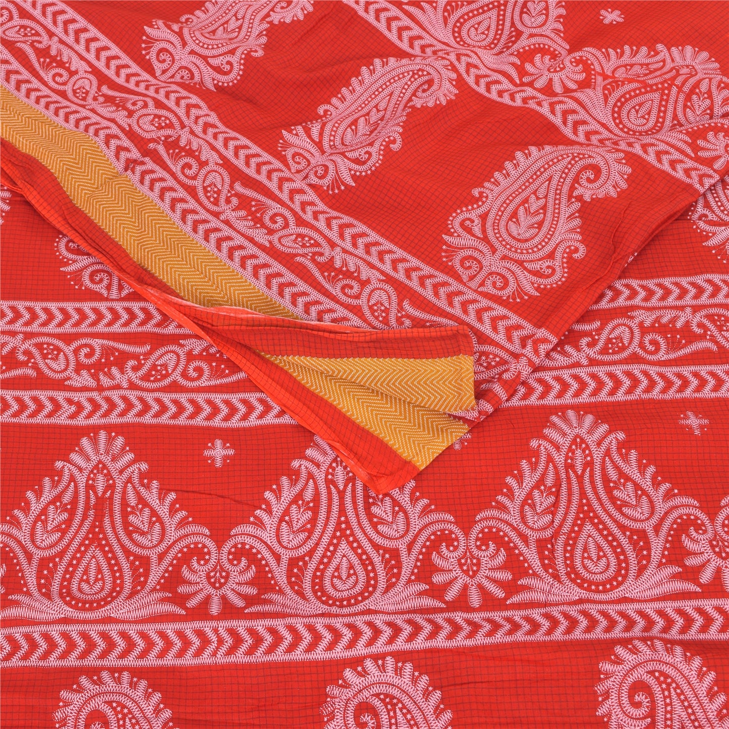 Sanskriti Vintage Sarees From India Red Pure Cotton Print Sari 5yd Craft Sustainable Fabric