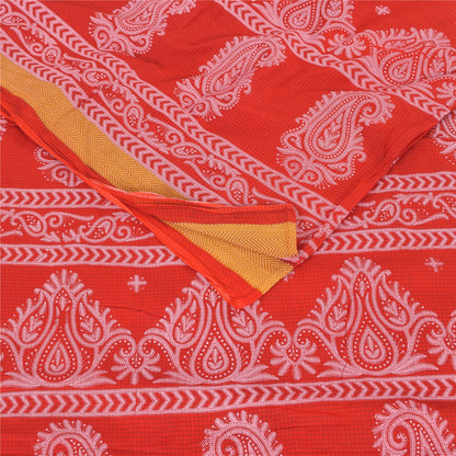 Sanskriti Vintage Sarees From India Red Pure Cotton Print Sari 5yd Craft Sustainable Fabric