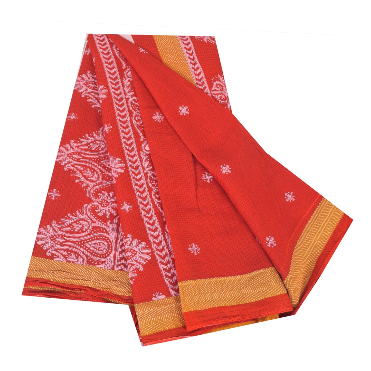 Sanskriti Vintage Sarees From India Red Pure Cotton Print Sari 5yd Craft Sustainable Fabric