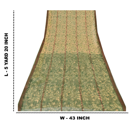 Sanskriti Vintage Sarees Cream/Green Kota Woven Pure Cotton Printed Sari Sustainable Fabric