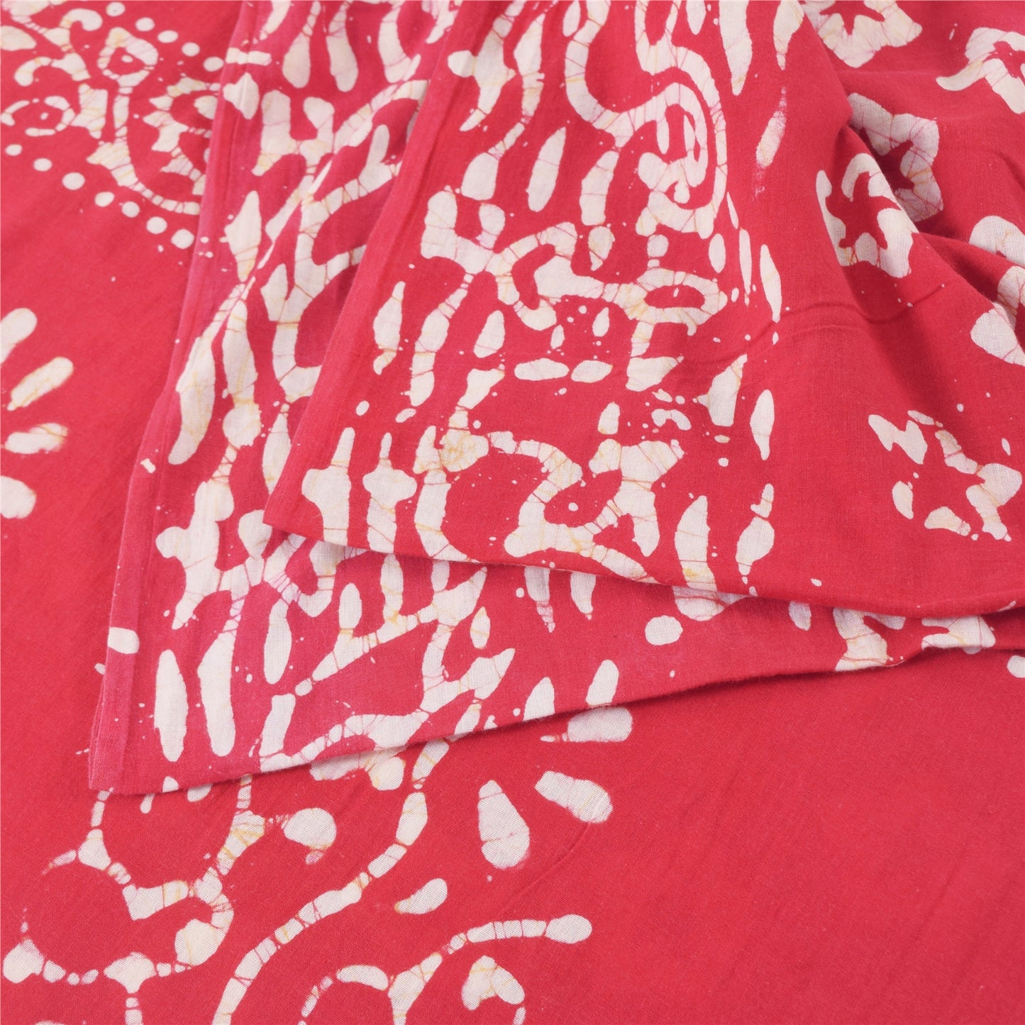 Sanskriti Vintage Sarees Red Floral Batik Work 100% Pure Cotton Sari 5yd Fabric