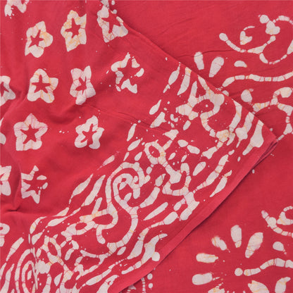 Sanskriti Vintage Sarees Red Floral Batik Work 100% Pure Cotton Sari 5yd Fabric