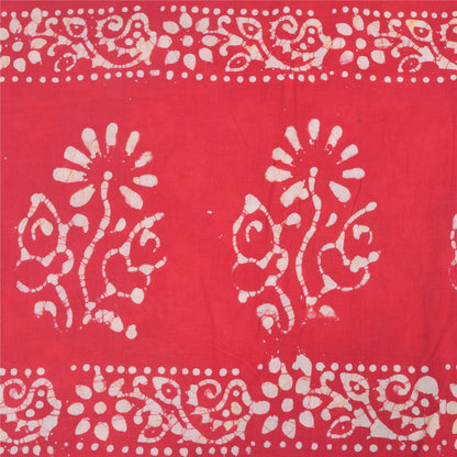 Sanskriti Vintage Sarees Red Floral Batik Work 100% Pure Cotton Sari 5yd Fabric